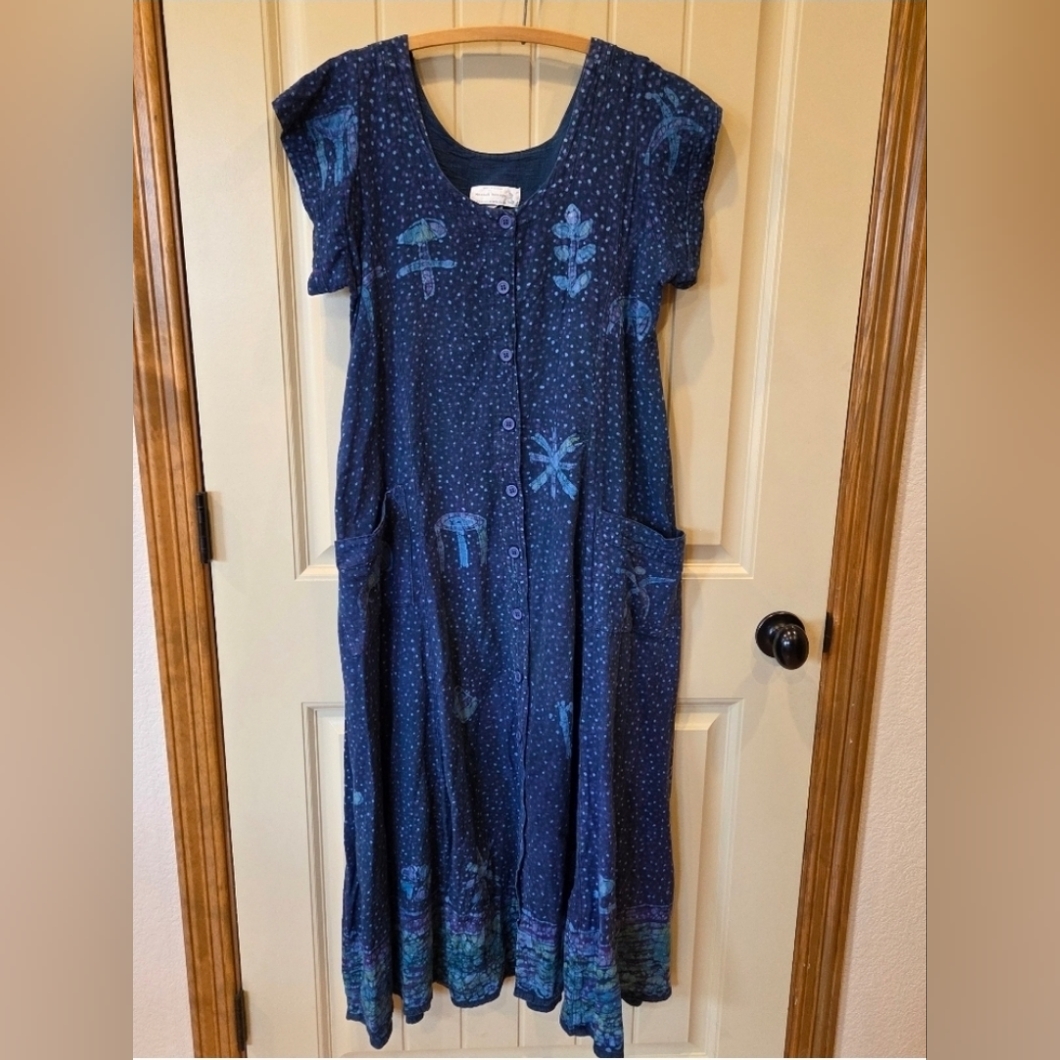 Nnamdi Ibenagu Spirit Of Courage African Batik Tie Dye Dress Small - Blue Green